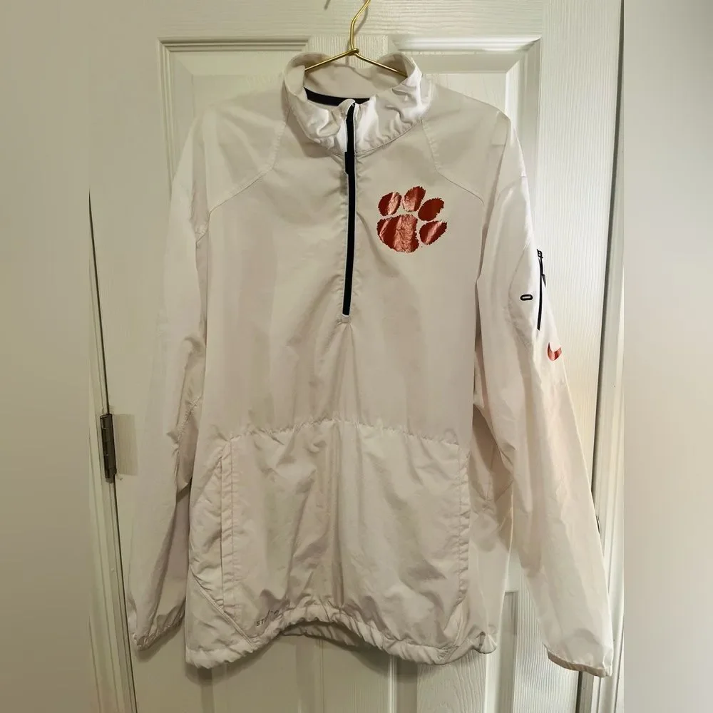 Clemson Nike White Windbreaker with Orange Logo